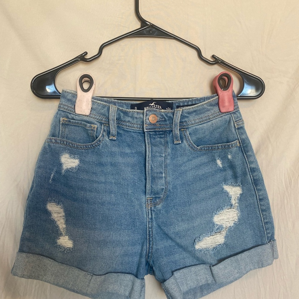 Hollister Blue High Waist Distressed Denim Shorts